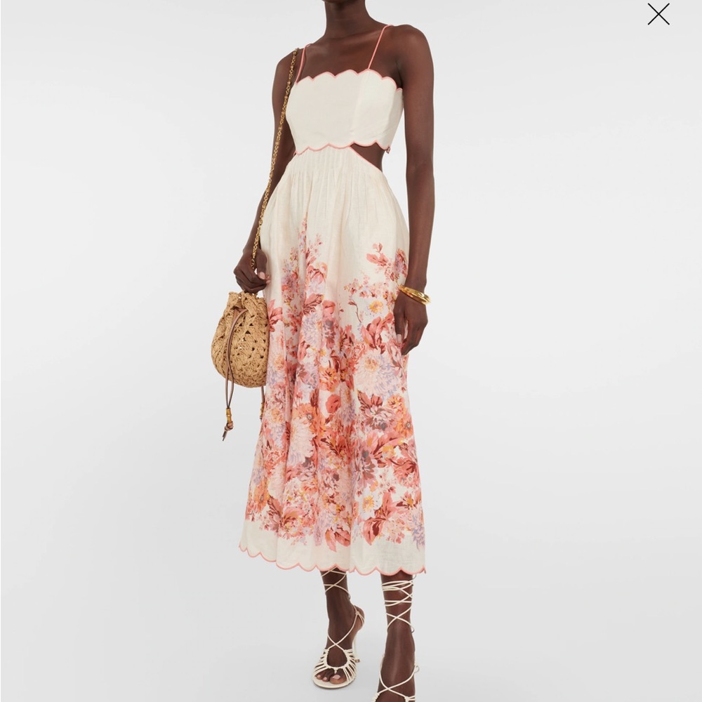 ZIMMERMANN Devi floral cutout linen midi dress